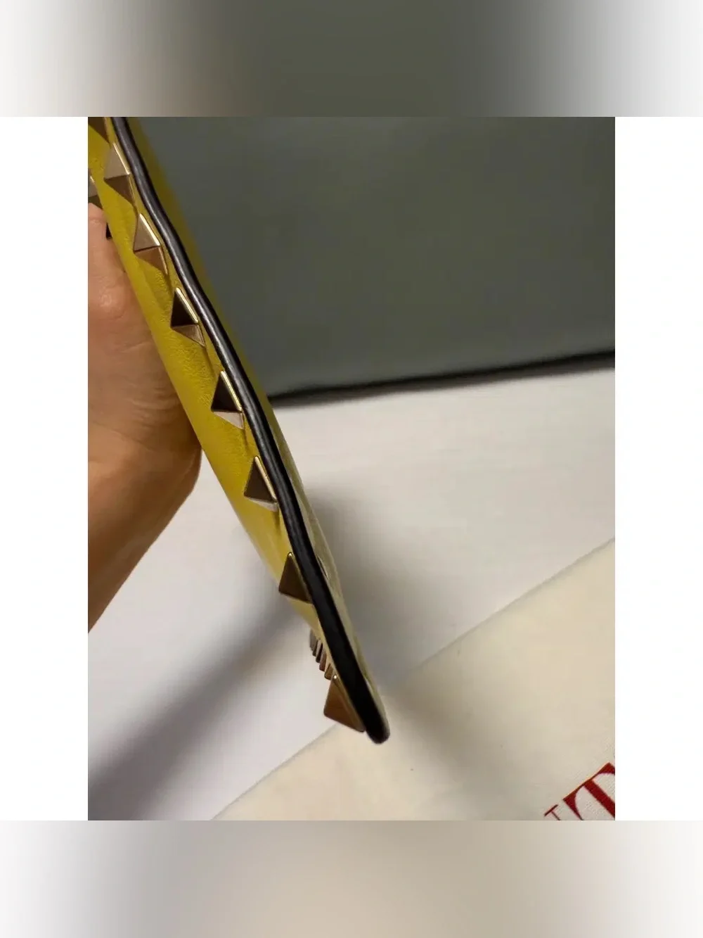 Valentino Garavani Yellow Rockstud Leather Clutch